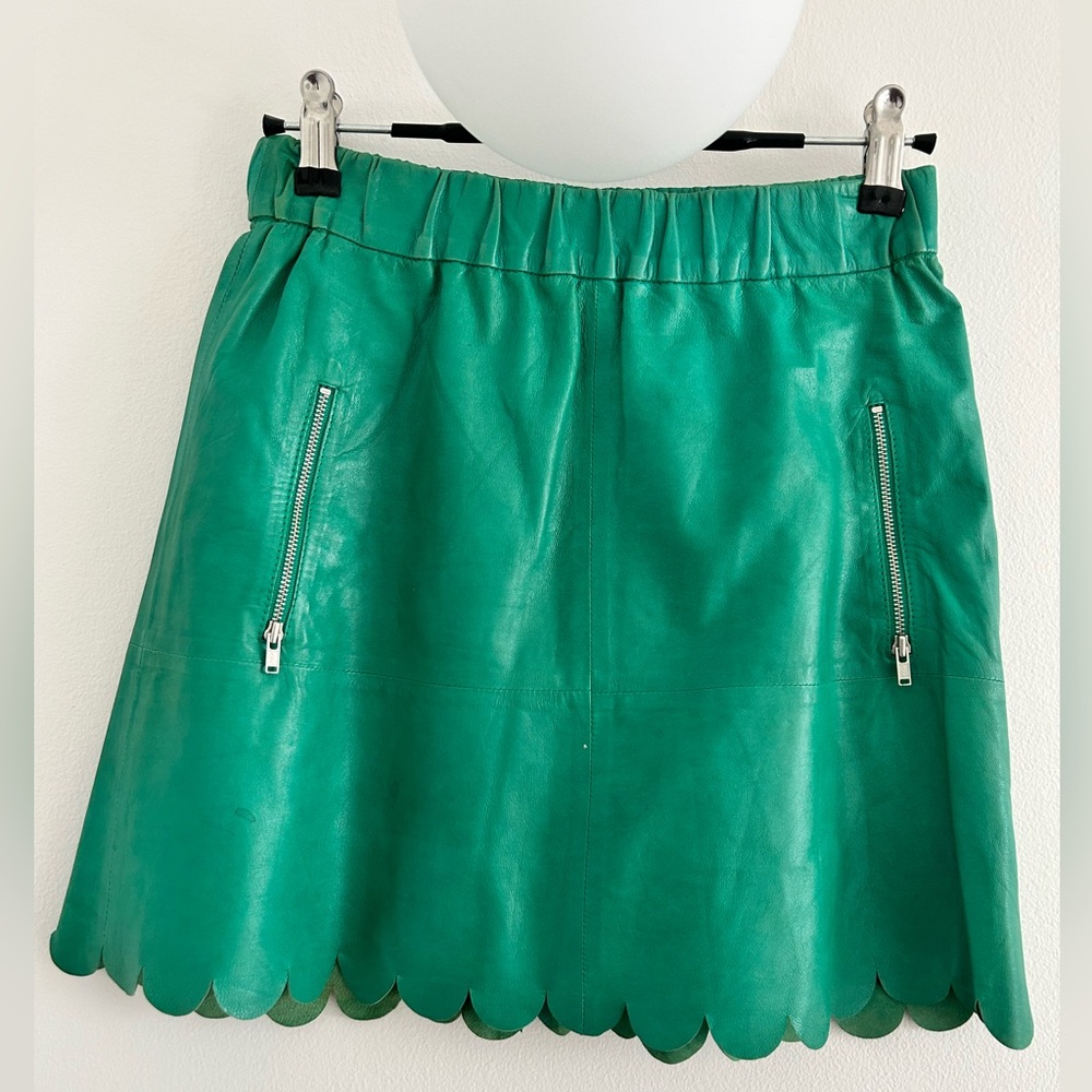 Vintage Green Scalloped Leather Skirt Sz S